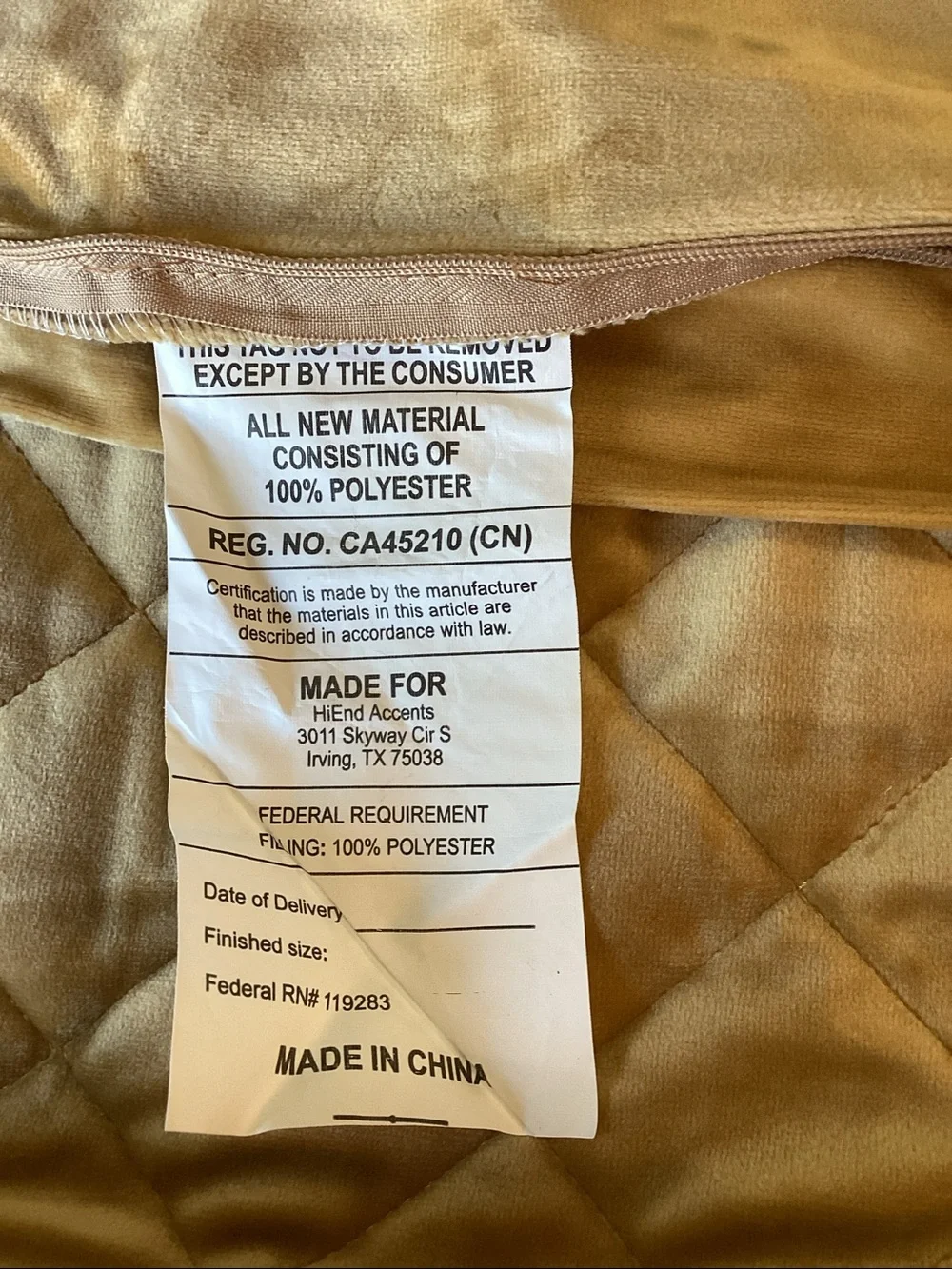 BNWT Washable Velvet Euro Sham 27” x 27”
